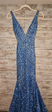 BLUE SEQUIN LONG EVENING GOWN