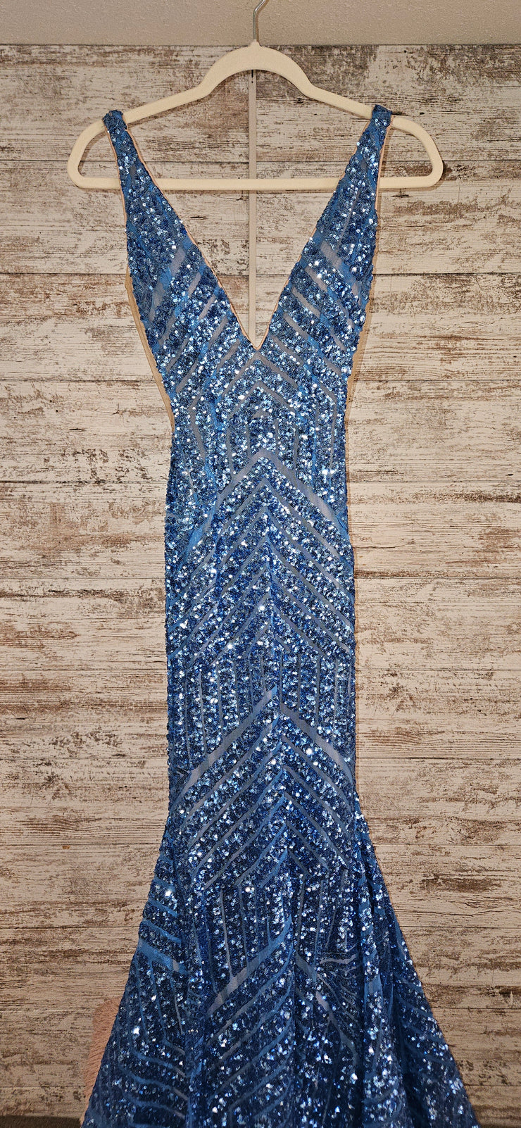 BLUE SEQUIN LONG EVENING GOWN
