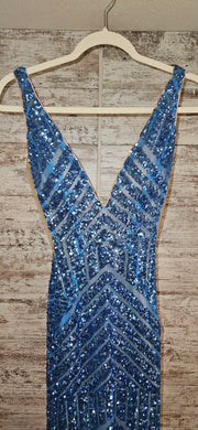 BLUE SEQUIN LONG EVENING GOWN