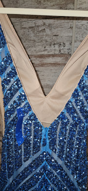 BLUE SEQUIN LONG EVENING GOWN