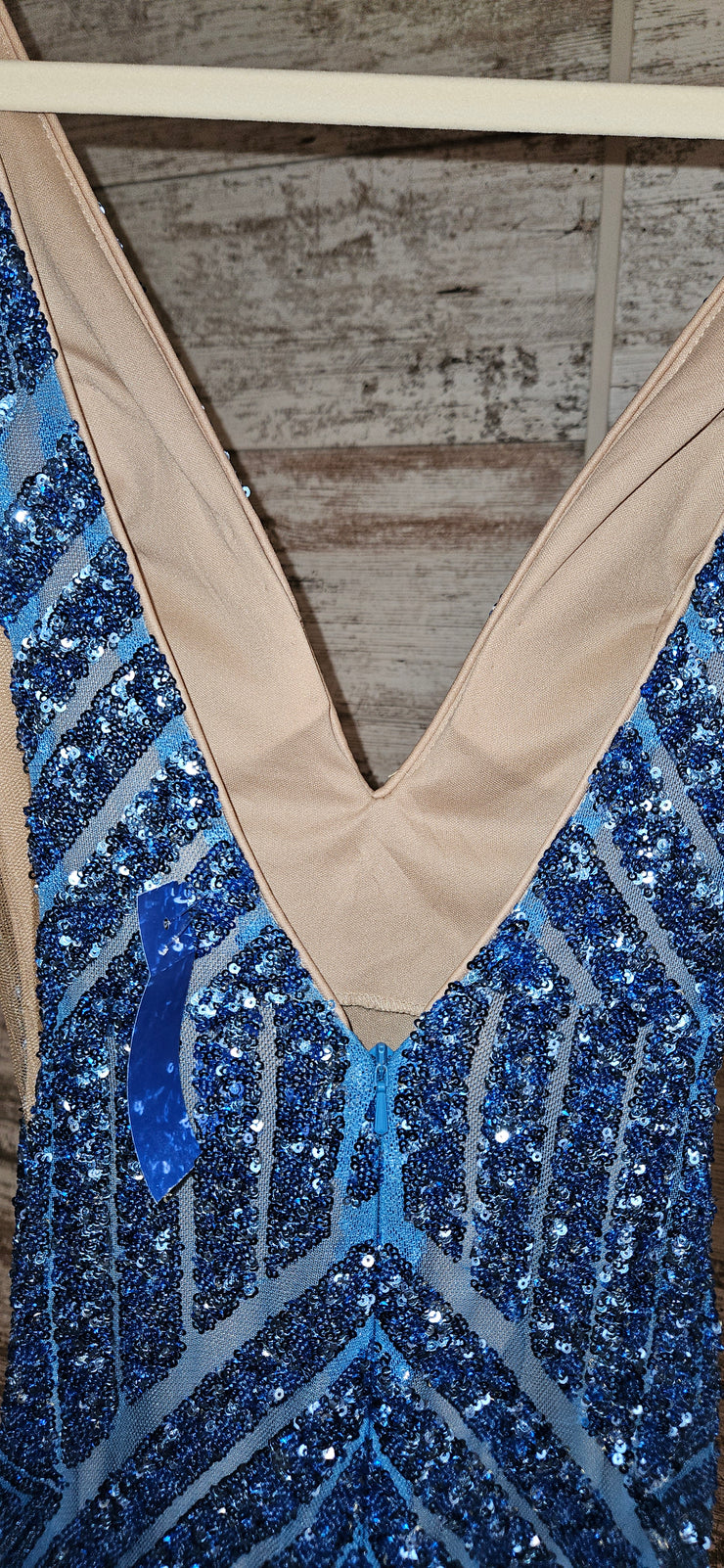BLUE SEQUIN LONG EVENING GOWN