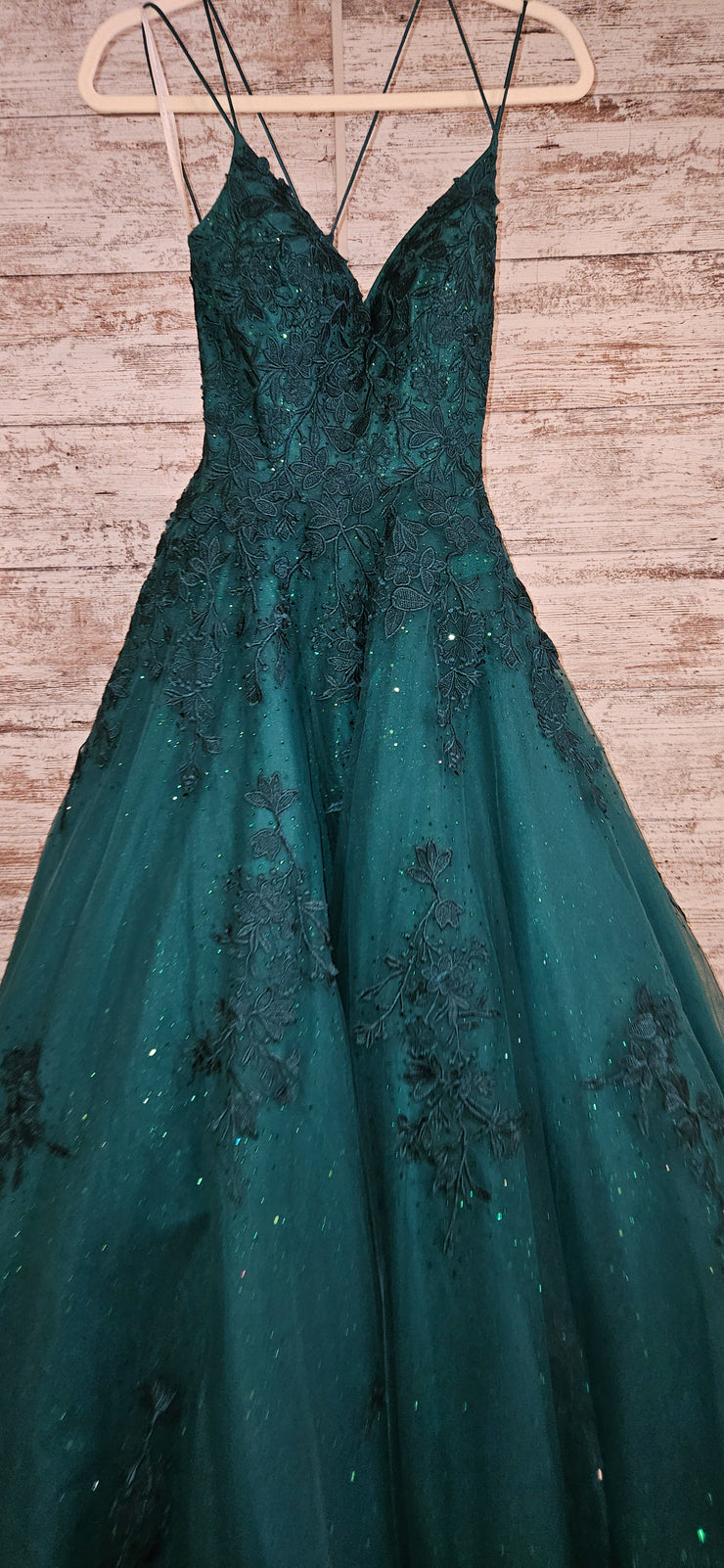 GREEN/FLORAL A LINE GOWN