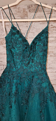 GREEN/FLORAL A LINE GOWN