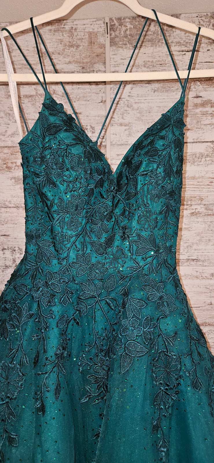 GREEN/FLORAL A LINE GOWN