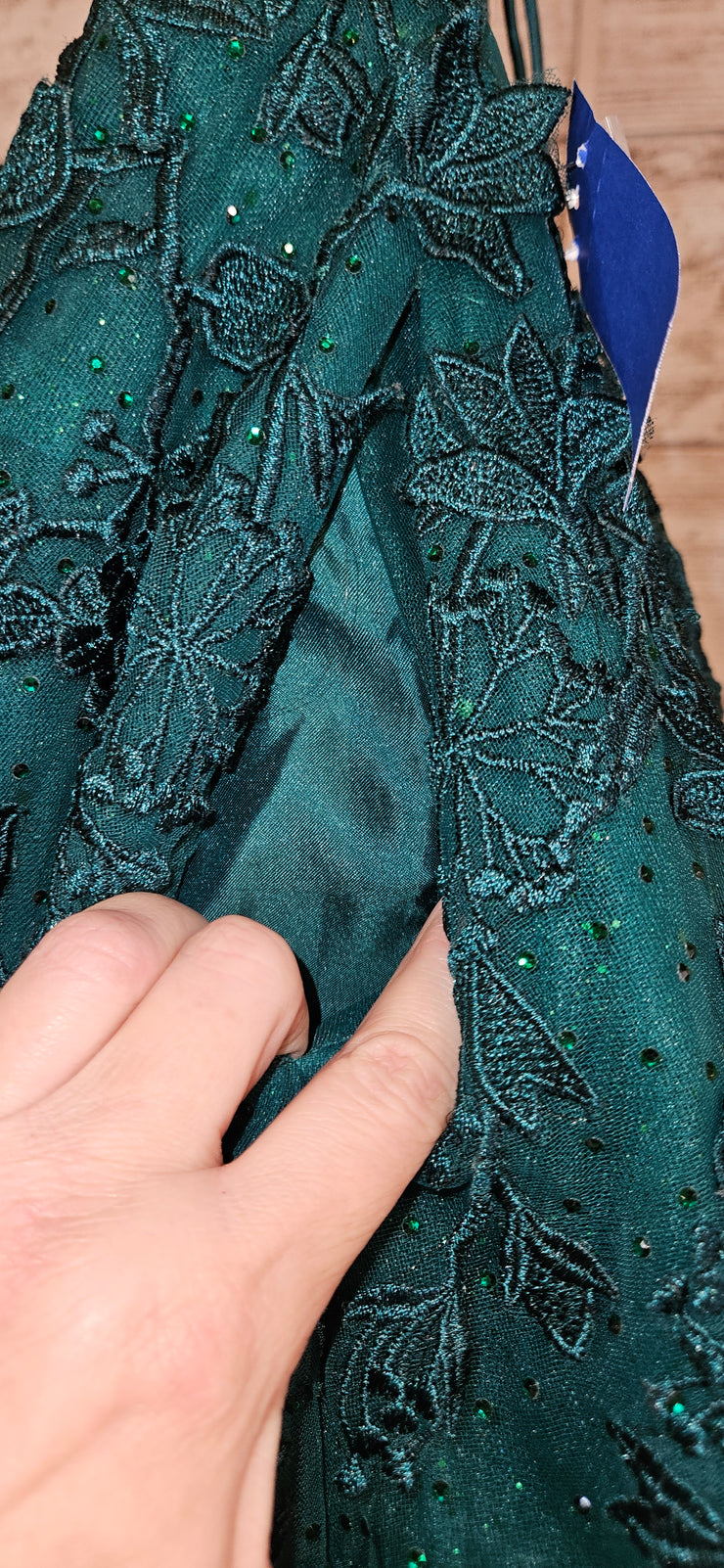 GREEN/FLORAL A LINE GOWN