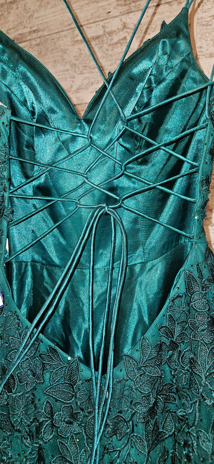 GREEN/FLORAL A LINE GOWN