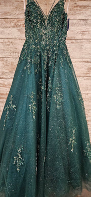 GREEN SPARKLY A LINE GOWN $998