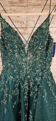GREEN SPARKLY A LINE GOWN $998