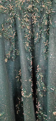 GREEN SPARKLY A LINE GOWN $998