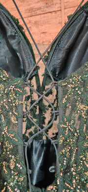 GREEN SPARKLY A LINE GOWN $998