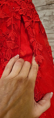 RED/FLORAL A LINE GOWN