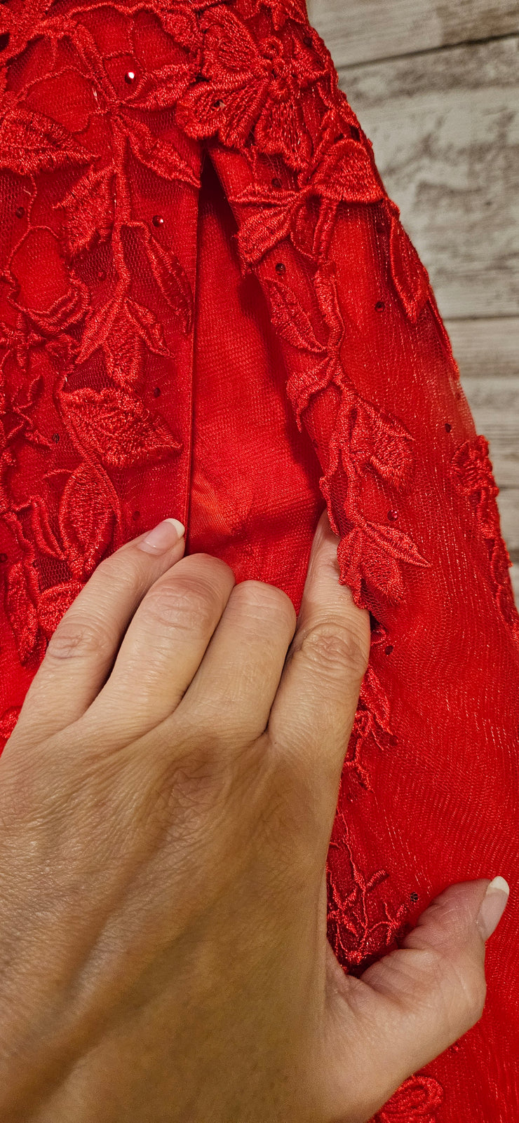 RED/FLORAL A LINE GOWN