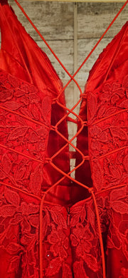 RED/FLORAL A LINE GOWN