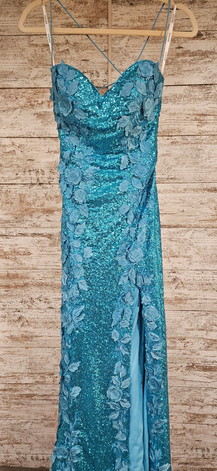 TEAL/FLORAL SPARKLY LONG DRESS