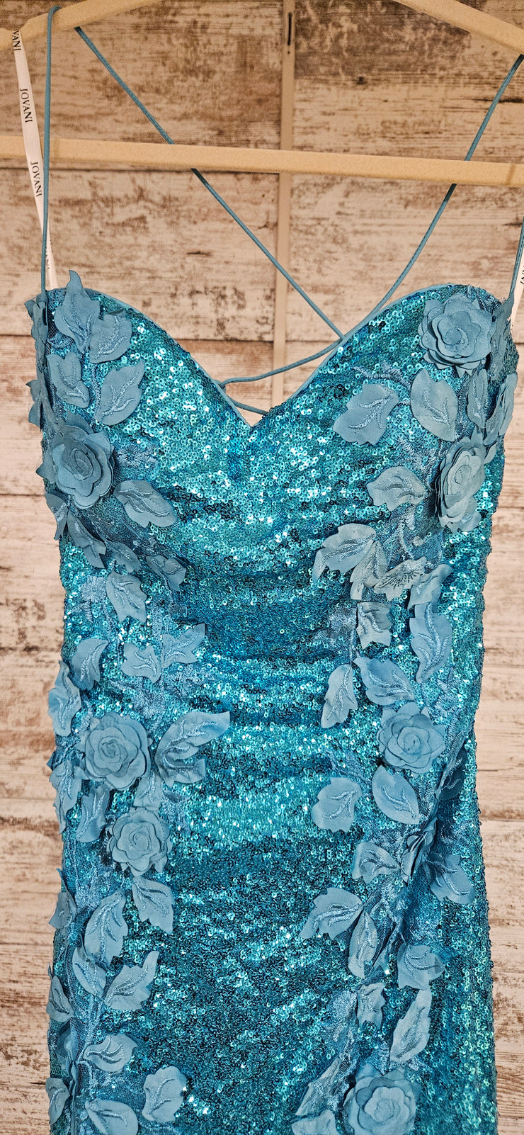 TEAL/FLORAL SPARKLY LONG DRESS