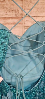TEAL/FLORAL SPARKLY LONG DRESS