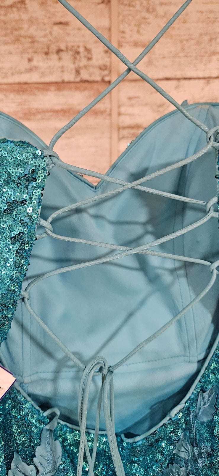TEAL/FLORAL SPARKLY LONG DRESS