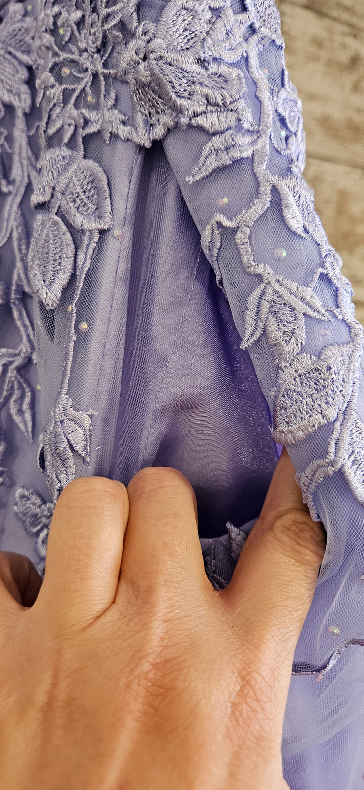 LAVENDER/FLORAL A LINE GOWN