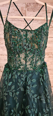 GREEN SPARKLY A LINE GOWN