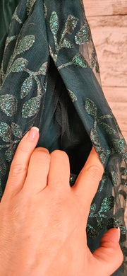 GREEN SPARKLY A LINE GOWN