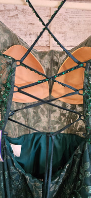 GREEN SPARKLY A LINE GOWN