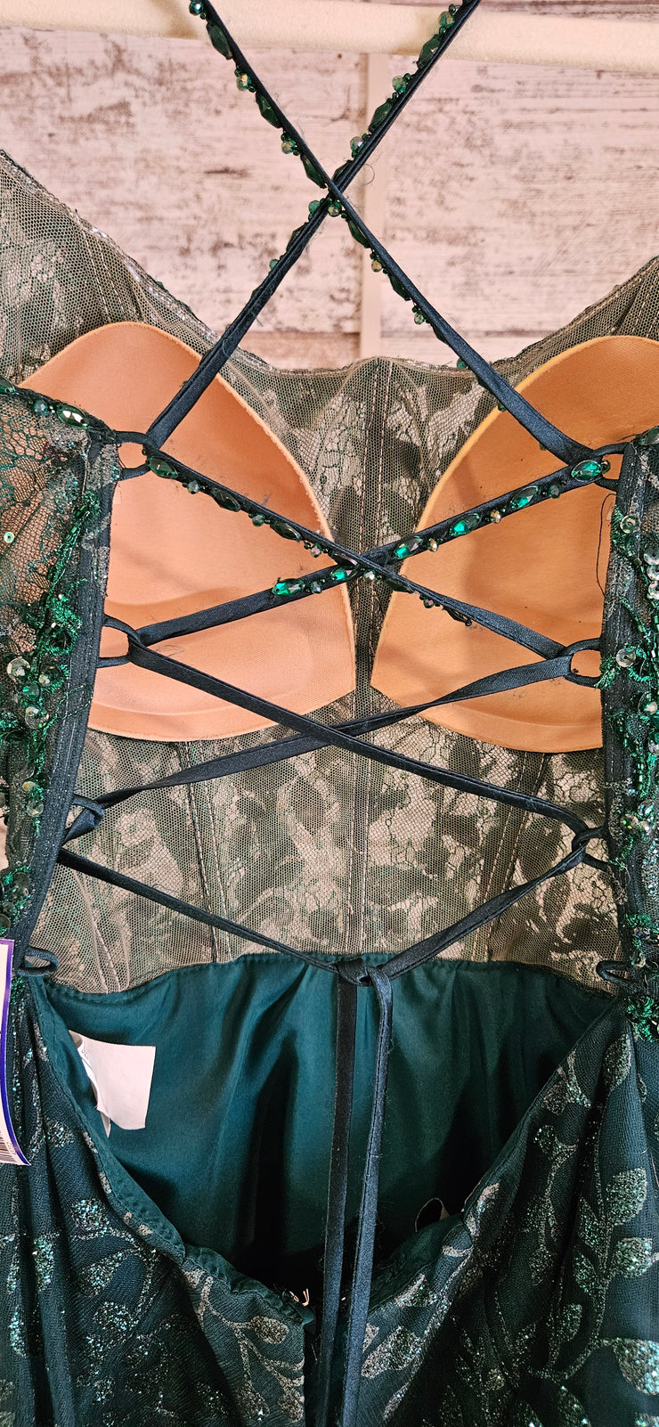 GREEN SPARKLY A LINE GOWN