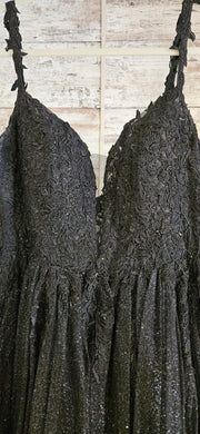 BLACK SPARKLY A LINE GOWN -NEW
