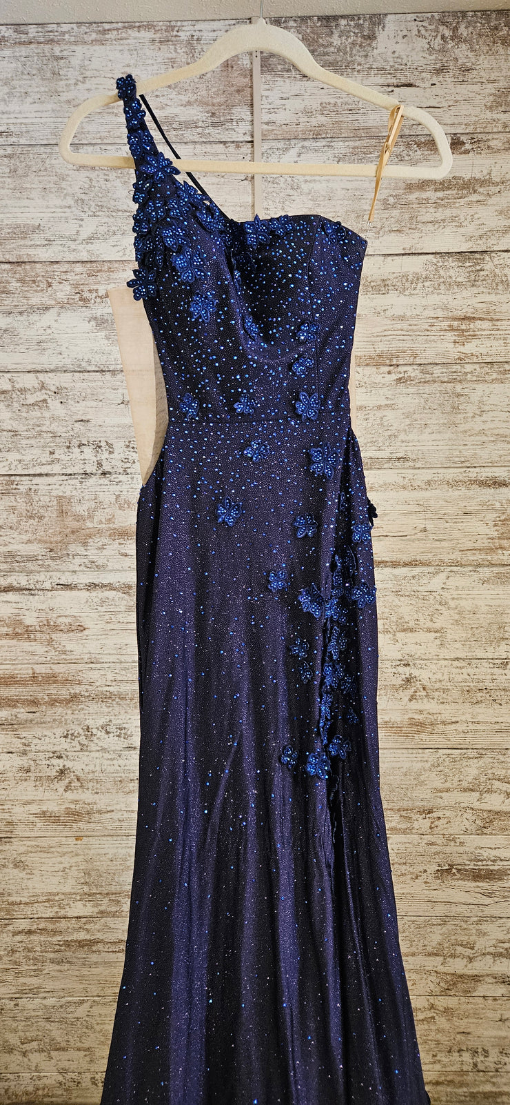 NAVY/FLORAL SPARKLY LONG DRESS