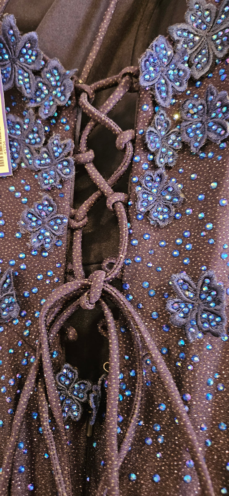 NAVY/FLORAL SPARKLY LONG DRESS