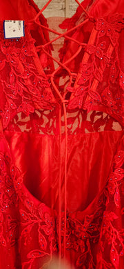 RED/FLORAL A LINE GOWN