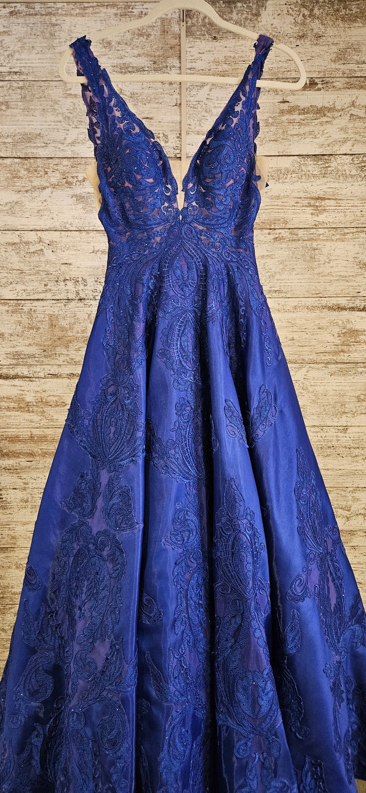 ROYAL BLUE/FLORAL A LINE GOWN