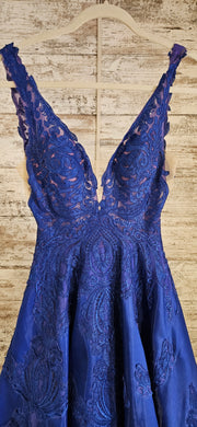 ROYAL BLUE/FLORAL A LINE GOWN