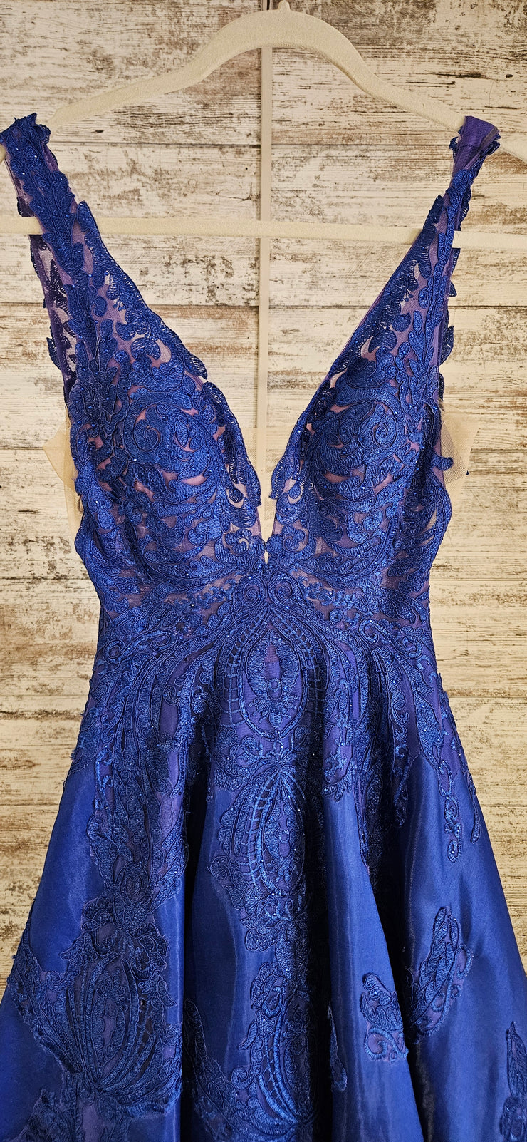 ROYAL BLUE/FLORAL A LINE GOWN