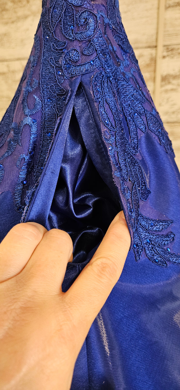 ROYAL BLUE/FLORAL A LINE GOWN