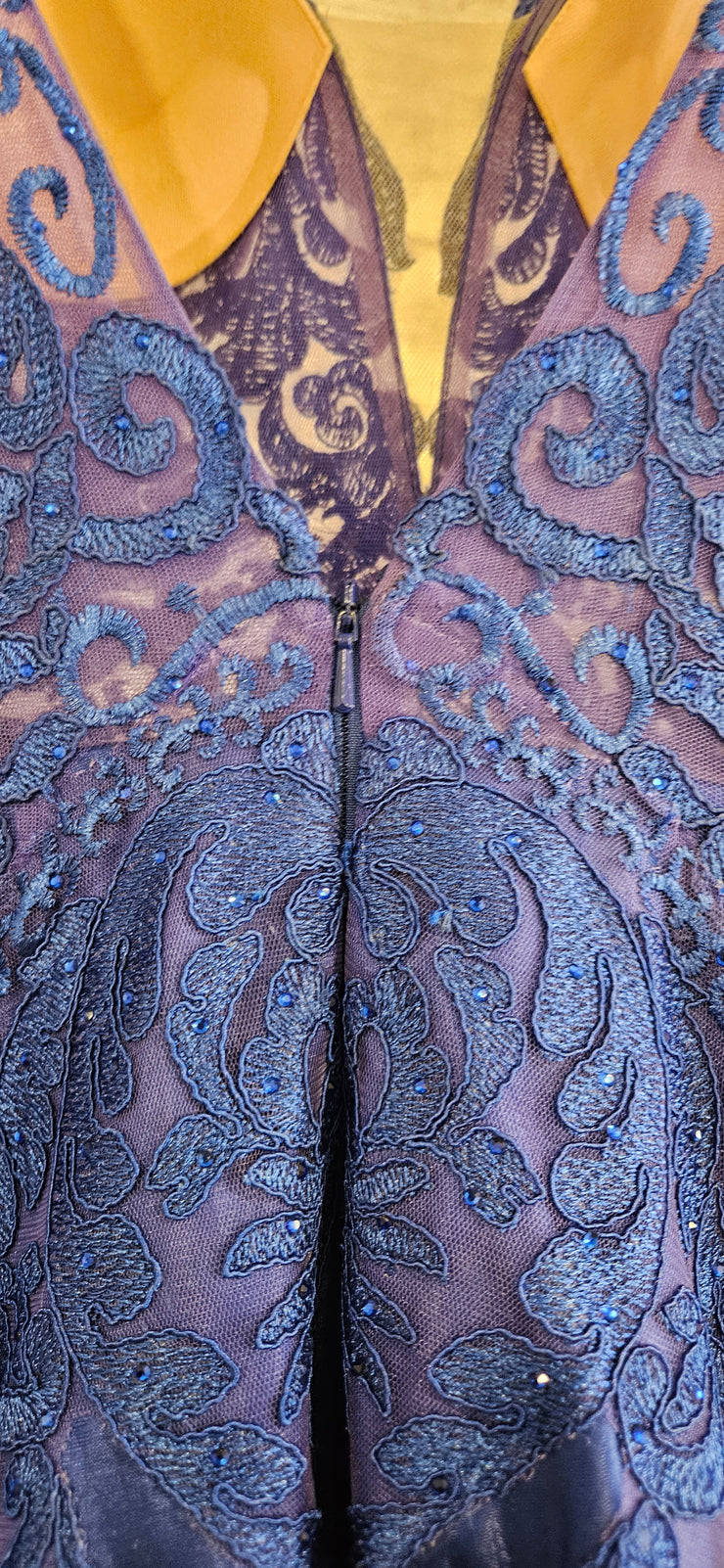 ROYAL BLUE/FLORAL A LINE GOWN