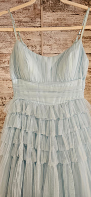 BLUE RUFFLED A LINE GOWN