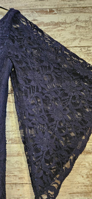 NAVY LACE LONG EVENING GOWN