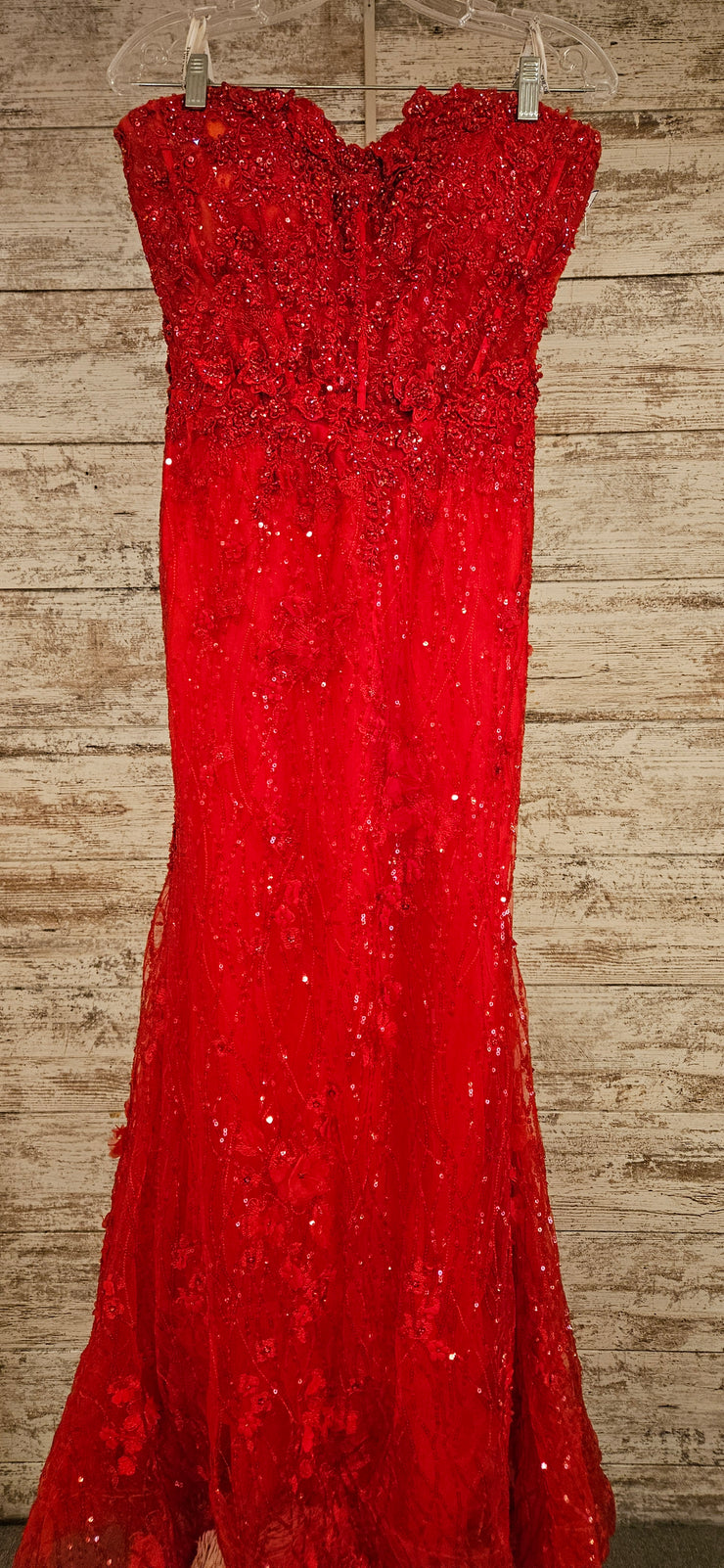 RED/FLORAL LONG EVENING GOWN