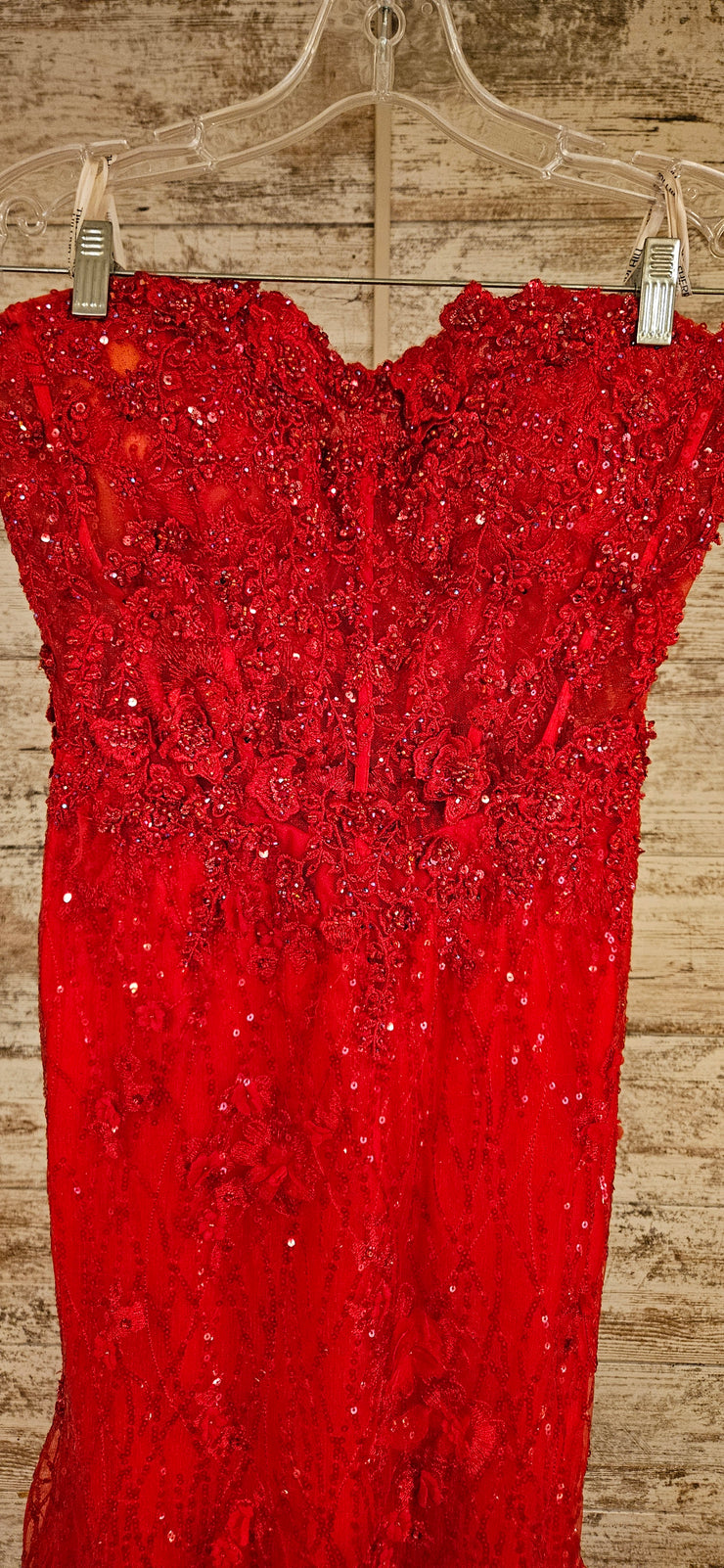 RED/FLORAL LONG EVENING GOWN