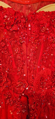 RED/FLORAL LONG EVENING GOWN