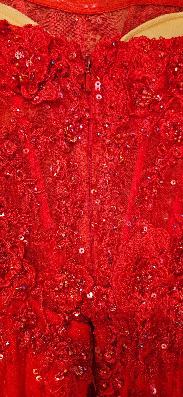 RED/FLORAL LONG EVENING GOWN