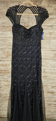 NAVY BEADED LONG EVENING GOWN