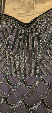 NAVY BEADED LONG EVENING GOWN
