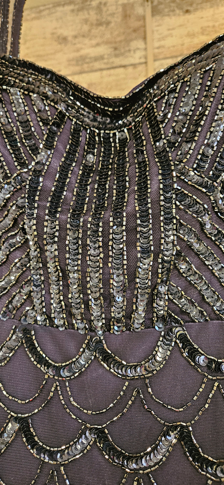 NAVY BEADED LONG EVENING GOWN