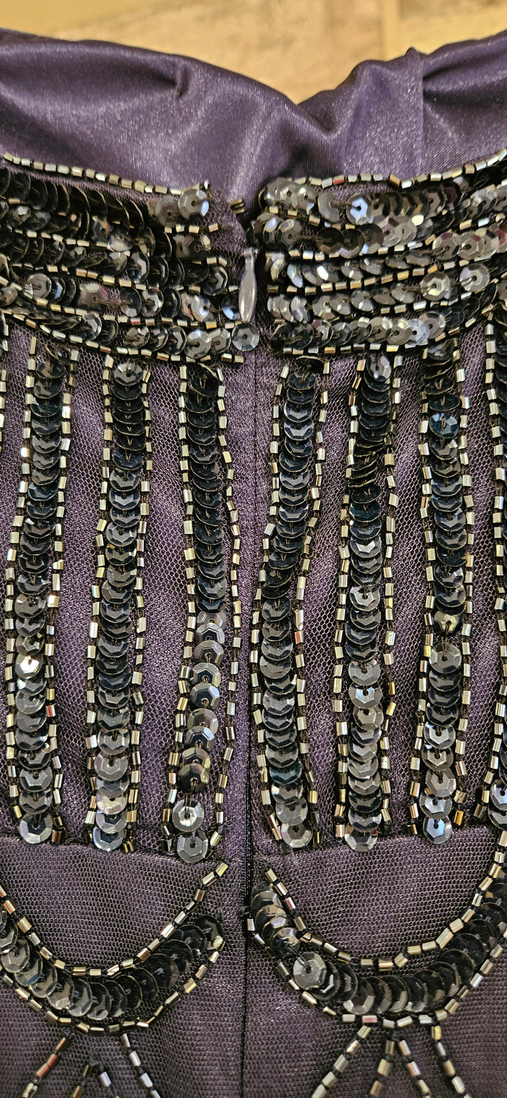 NAVY BEADED LONG EVENING GOWN