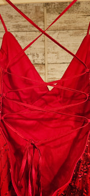 RED SPARKLY LONG EVENING GOWN