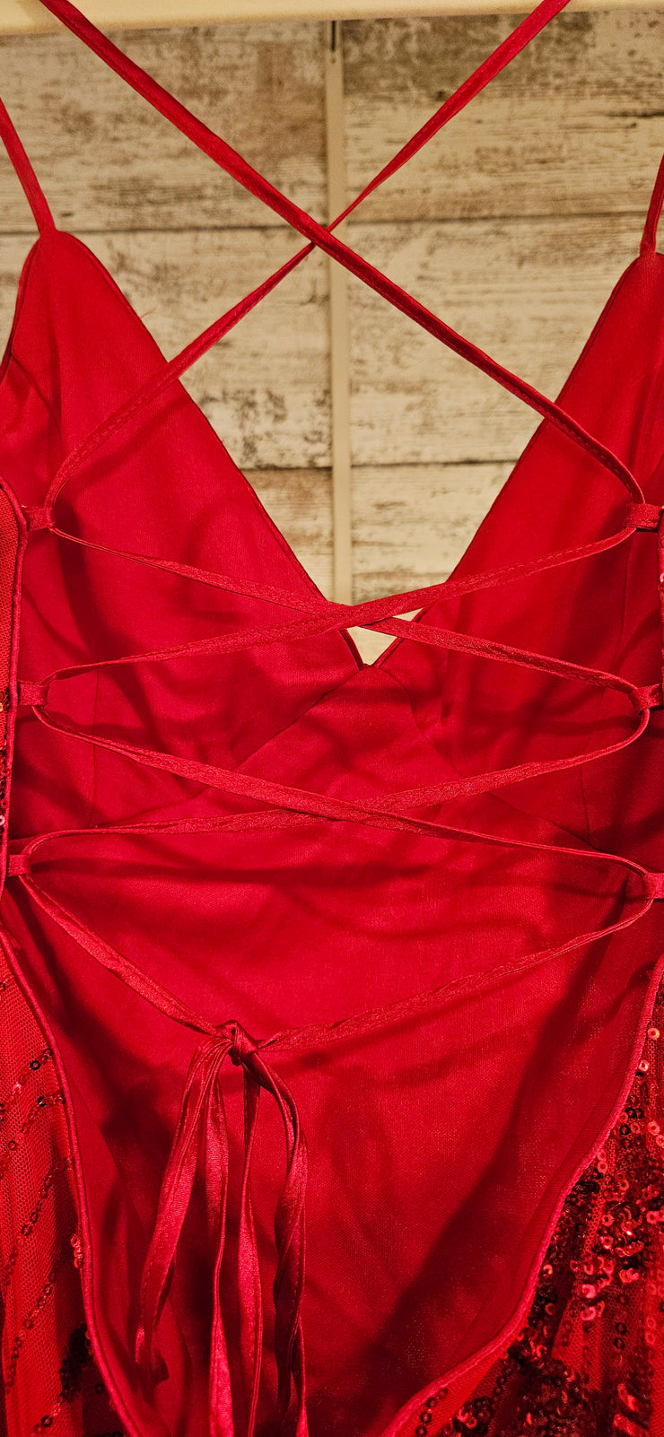 RED SPARKLY LONG EVENING GOWN