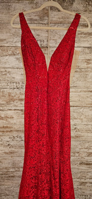 RED LACE LONG EVENING GOWN