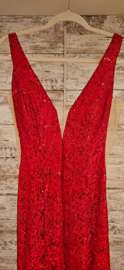 RED LACE LONG EVENING GOWN