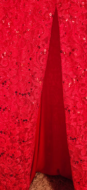 RED LACE LONG EVENING GOWN